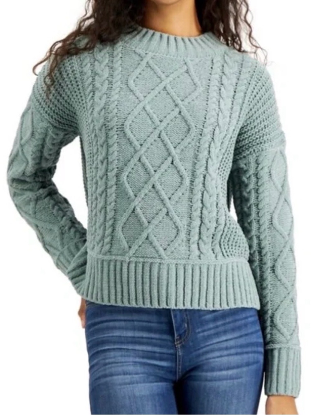 Sanctuary Cable-Knit Crewneck Sweater - Sage - Picture 1 of 5